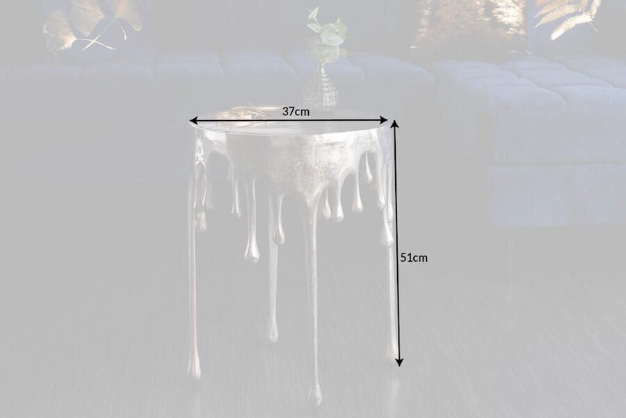 Invicta Interior Extravagante bijzettafel LIQUID LINE 50cm zilver druppel design metaal aluminium rond 39883