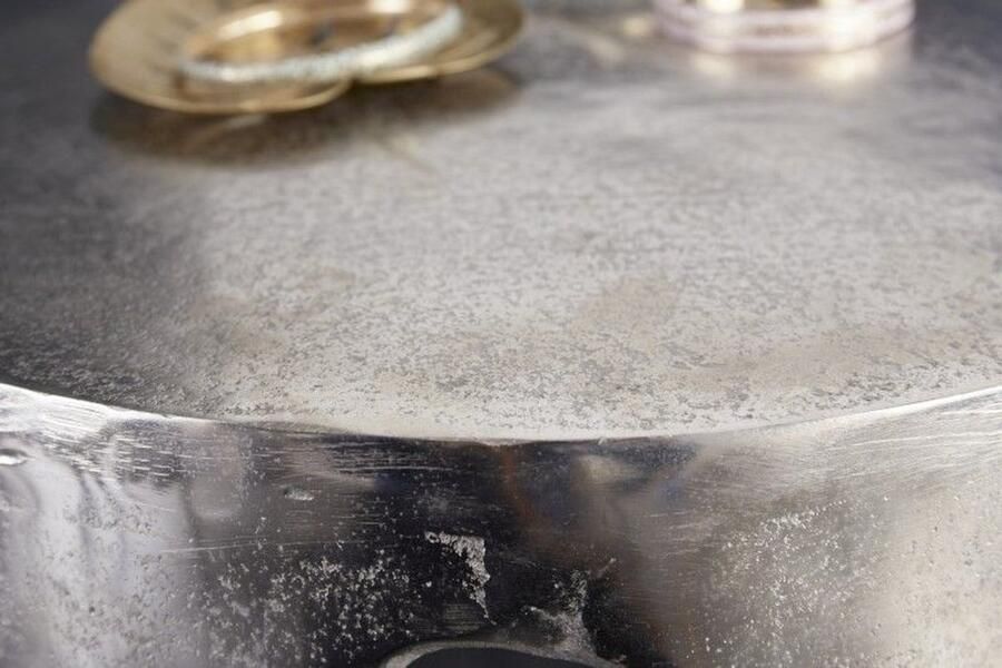 Invicta Interior Extravagante bijzettafel LIQUID LINE 50cm zilver traandesign metaal aluminium rond 39883