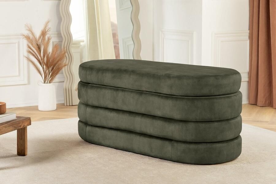 Invicta Interior Extravagante gestoffeerde bank VOGUE 115 cm groen fluwelen bank met opbergruimte 46692