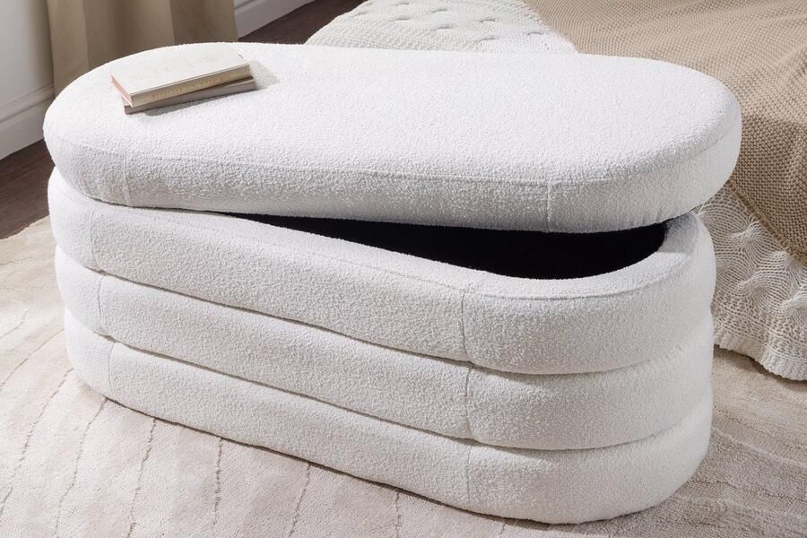 Invicta Interior Extravagante gestoffeerde bank VOGUE 115cm crèmewit Bouclé bank met opbergruimte 43387 - Foto 2