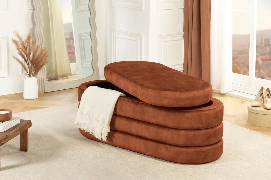 Invicta Interior Extravagante gestoffeerde bank VOGUE 115cm roestbruin fluwelen zitbank met opbergruimte 46691 - Foto 2