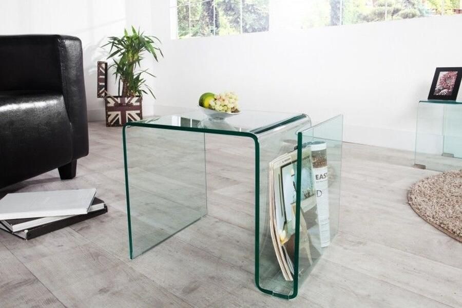 Invicta Interior Extravagante glazen salontafel Opaline Finesse 50cm bijzettafel met opbergvak voor tijdschriften transparant