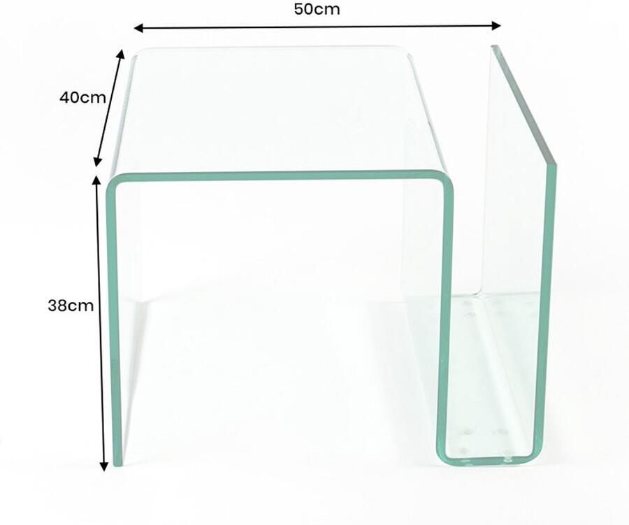 Invicta Interior Extravagante glazen salontafel Opaline Finesse 50cm bijzettafel met opbergvak voor tijdschriften transparant - Foto 2