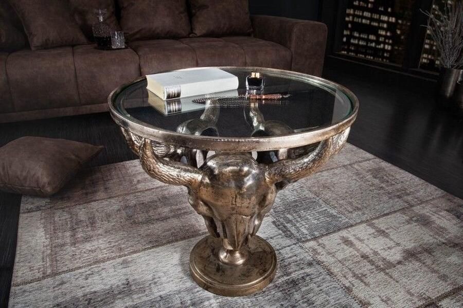 Invicta Interior Extravagante salontafel MATADOR 56cm bronzen stierenkop met glazen blad 39881 - Foto 3