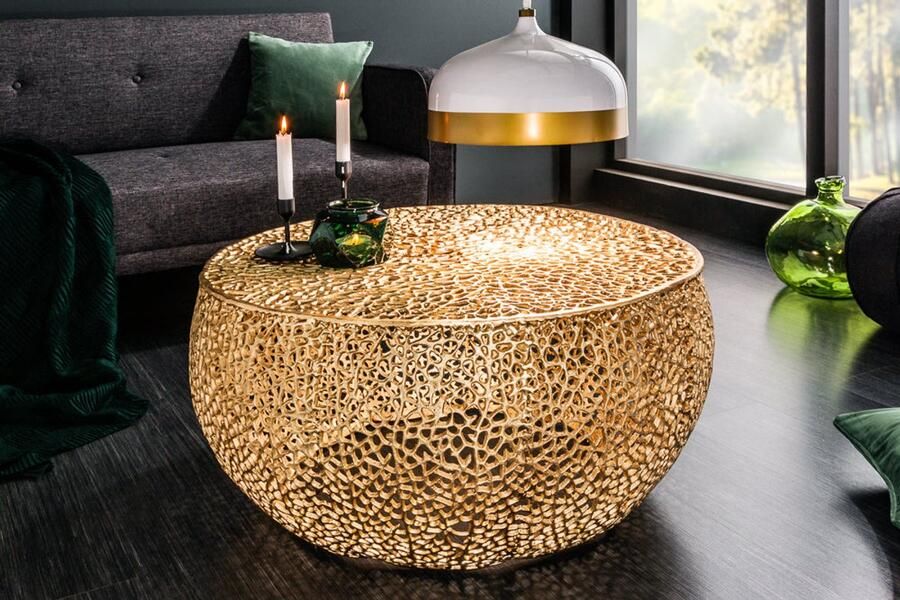 Invicta Interior Filigraan salontafel LEAF 80cm goud metaal handgemaakt blad ontwerp 38940