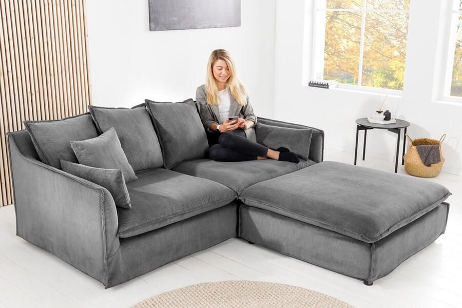 Invicta Interior Grote 3-zitsbank HEAVEN 200cm grijs corduroy veer afneembare hoes 43443 - Foto 2