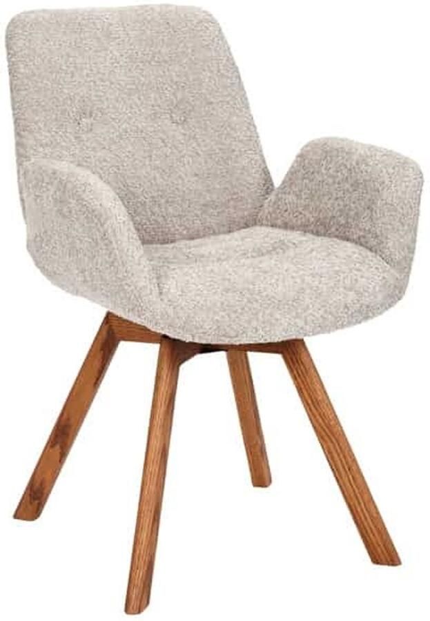 Invicta Interior Draaibare design stoel BALTIC beige Boucle naturel eiken massief houten poten met armleuning 44199 - Foto 2