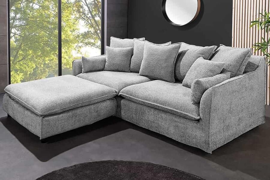 Invicta Interior Grote kruk HEAVEN 100cm Grijs Bouclé Ottomaanse Veerkern 44191 - Foto 2