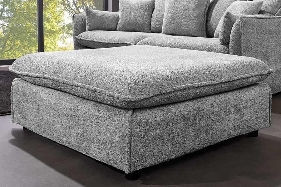 Invicta Interior Grote kruk HEAVEN 100cm Grijs Bouclé Ottomaanse Veerkern 44191