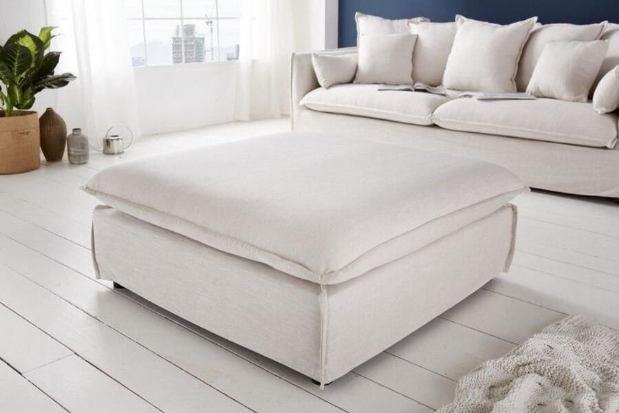 Invicta Interior Grote kruk HEAVEN 100cm natuurlijke linnen stof 37933