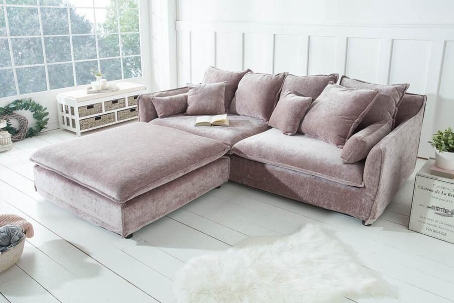Invicta Interior Grote kruk HEAVEN 100cm taupe fluweel landelijke stijl 39766