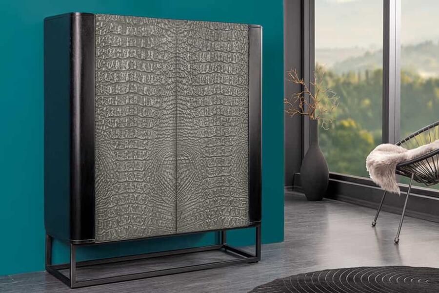 Invicta Interior Handgemaakt dressoir CROCO 120cm grijs zwart massief mangohout 3D design 44581