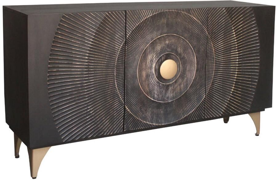 Invicta Interior Handgemaakt dressoir GOLDEN SUNSET 140cm zwart met 3D houtsnijwerk goud mango hout metalen poten 46658 - Foto 2