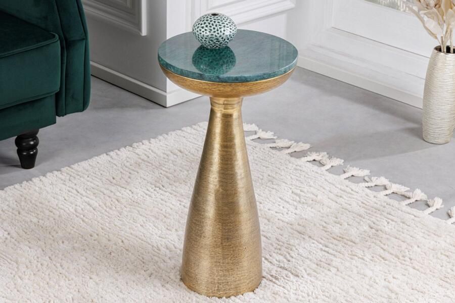Invicta Interior Handgemaakte bijzettafel ELEMENTS 55cm goudgroen marmer rond 42731
