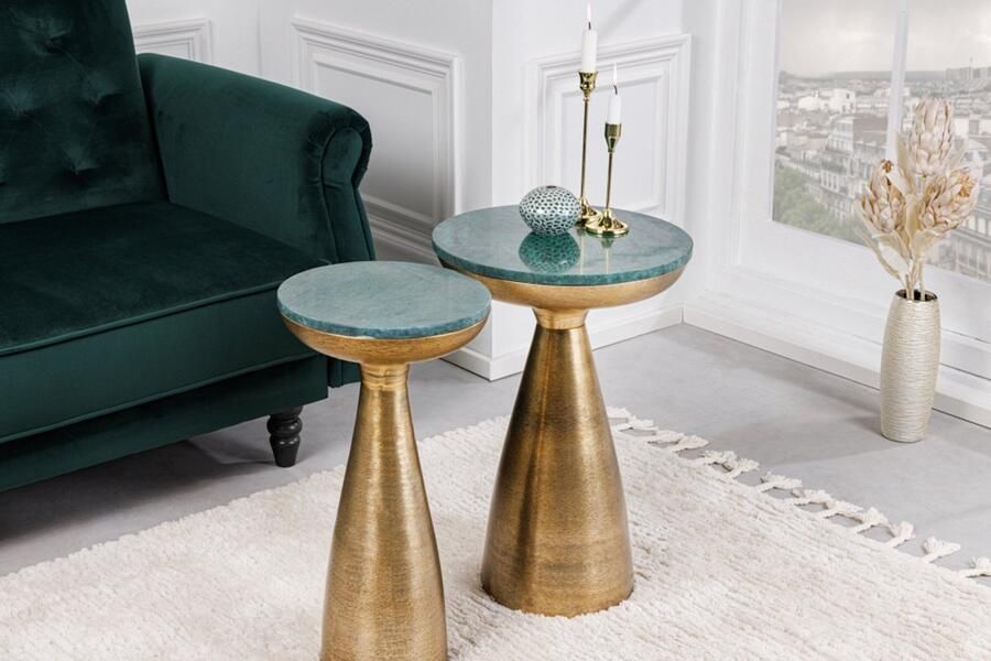 Invicta Interior Handgemaakte bijzettafel ELEMENTS 60cm goudgroen marmer rond 42717 - Foto 3