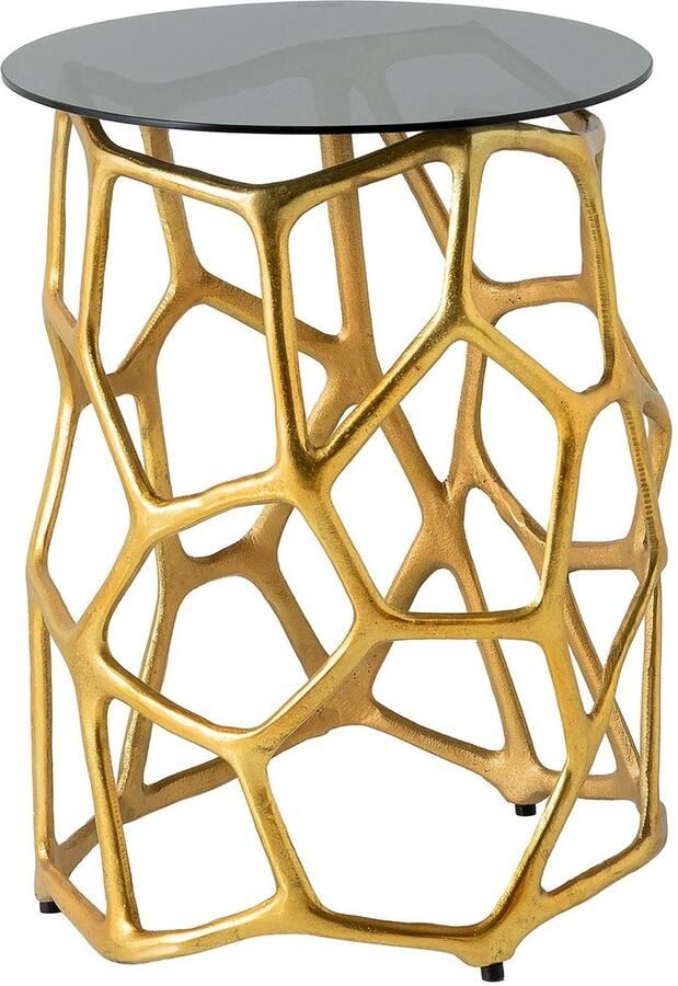 Invicta Interior Handgemaakte bijzettafel LIQUID GEOMETRY 50cm goud rond metaal zwart glas 44857 - Foto 2