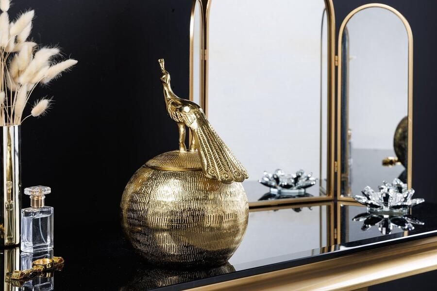 Invicta Interior Handgemaakte bijzettafel Majestic Elegance 50cm goud antiek zwart glas zwart metaal