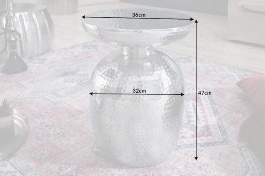 Invicta Interior Handgemaakte bijzettafel Majestic Grandeur 40cm zilver metaal gehamerd design rond