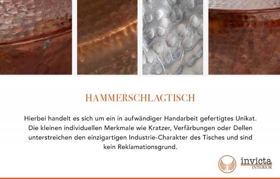 Invicta Interior Handgemaakte bijzettafel Château Essence Majestic Grandeur 50cm koper metaal gehamerd ontwerp honingraat rond - Foto 3