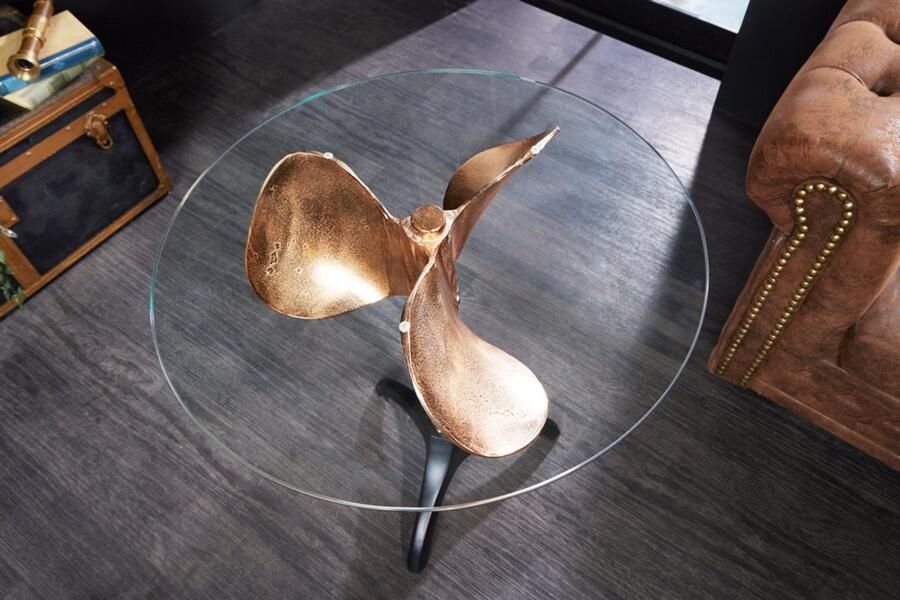 Invicta Interior Handgemaakte bijzettafel OCEAN 75cm goud zwart ZONDER glazen blad metaal maritiem rond 42725