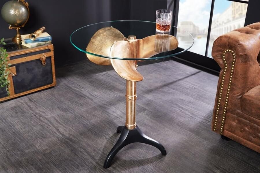 Invicta Interior Handgemaakte bijzettafel OCEAN 75cm goud zwart ZONDER glazen blad metaal maritiem rond 42725 - Foto 2