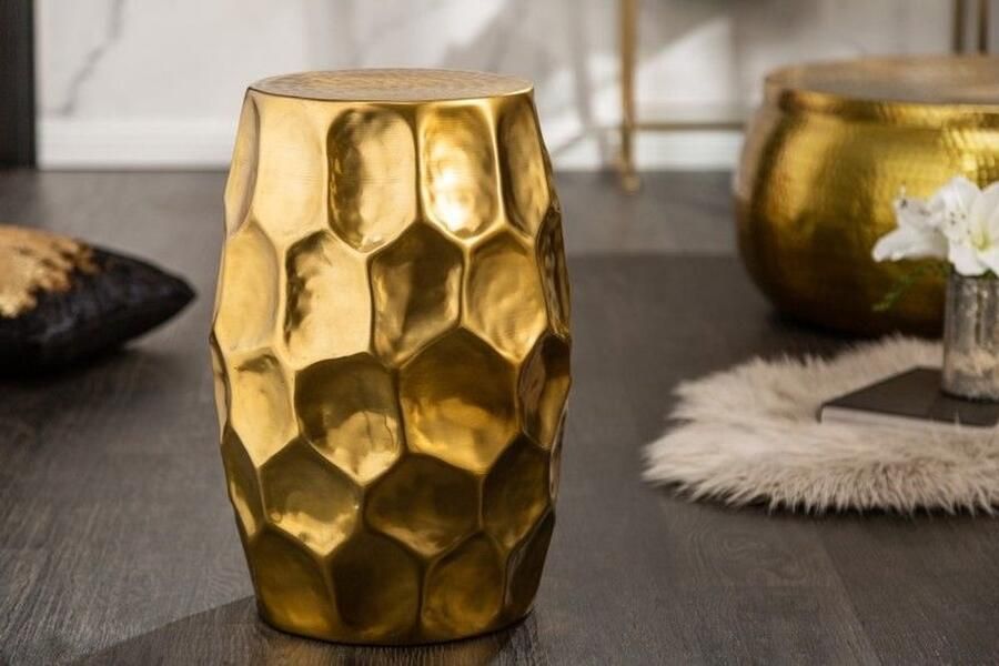 Invicta Interior Handgemaakte bijzettafel Château Essence Majestic Grandeur 50cm goud metaal gehamerd design rond - Foto 2