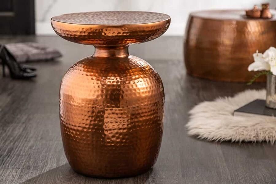 Invicta Interior Handgemaakte bijzettafel ORIENT 40cm koper metaal gehamerd design rond 40237