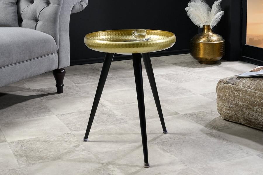 Invicta Interior Handgemaakte bijzettafel ORIENT 50cm messing goud rond metaal gehamerd design 44350 - Foto 3