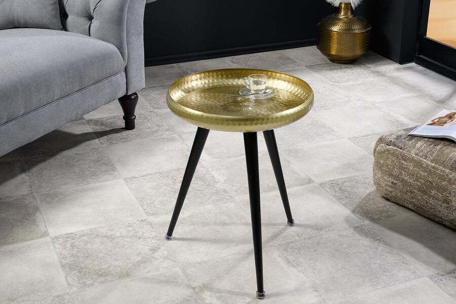 Invicta Interior Handgemaakte Bijzettafel ORIENT 55cm Messing Goud Ronde Metaal Gehamerd Design 44351