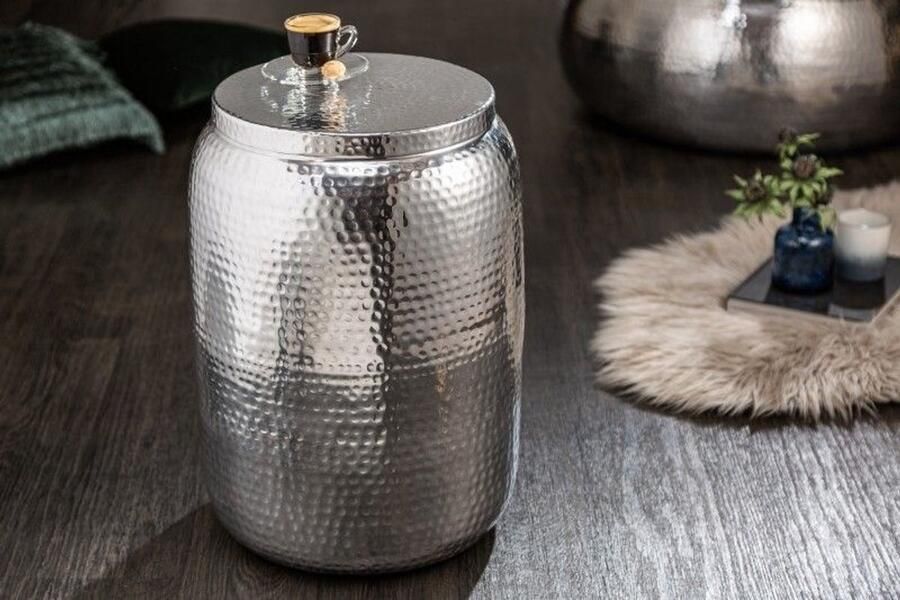 Invicta Interior Handgemaakte bijzettafel Majestic Grandeur STORAGE 50cm zilver gehamerd ontwerp met ronde opbergruimte - Foto 3