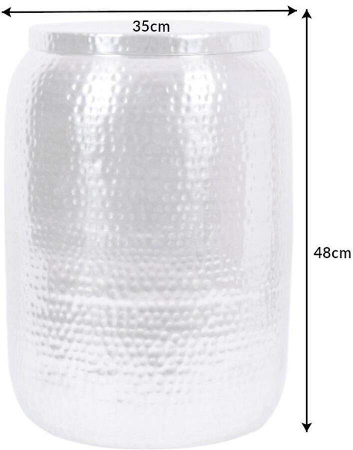 Invicta Interior Handgemaakte bijzettafel Majestic Grandeur STORAGE 50cm zilver gehamerd ontwerp met ronde opbergruimte