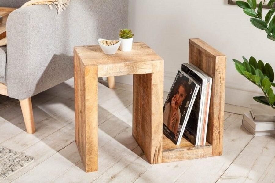 Invicta Interior Handgemaakte bijzettafel S 60cm massief mangohout verstelbaar 41001