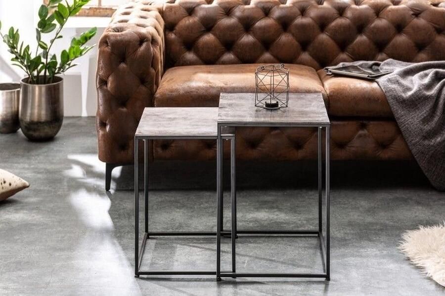 Invicta Interior Handgemaakte bijzettafel set van 2 ELEMENTS 40cm zilverzwarte salontafel 40387 - Foto 3