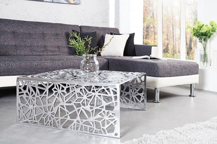 Invicta Interior Handgemaakte salontafel Elysian Essence 60cm aluminium zilverkleurig in Gap design
