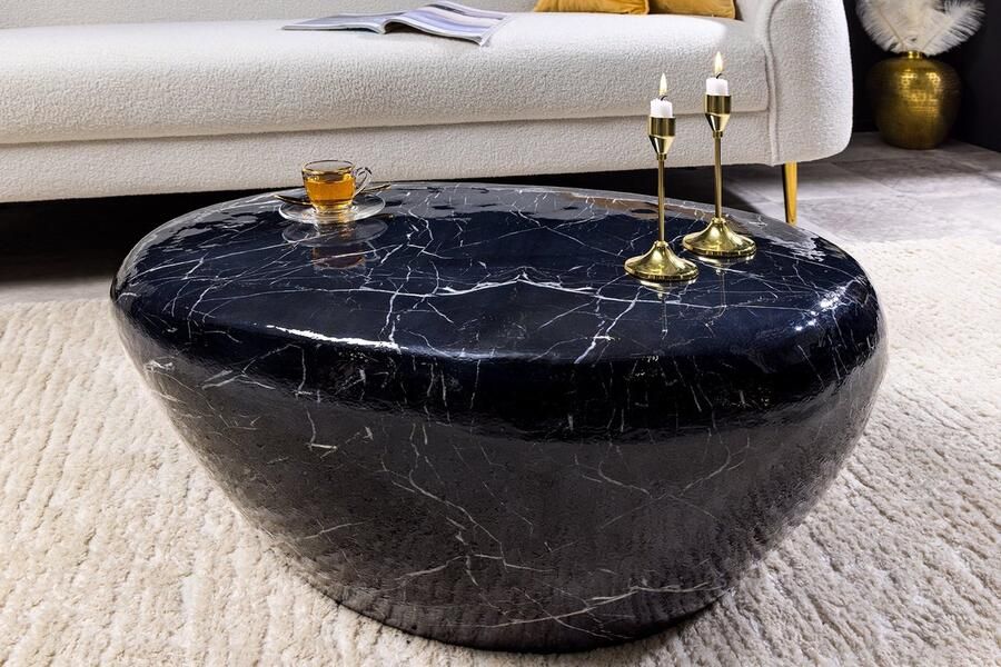 Invicta Interior Handgemaakte salontafel STONE 75cm zwart marmer design metaal 44853
