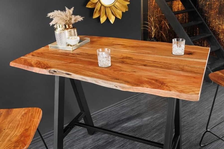 Invicta Interior Massief houten bartafel MAMMUT 120cm natuurlijke acaciaboom rand metaal zwart met voetsteun 43672 - Foto 2