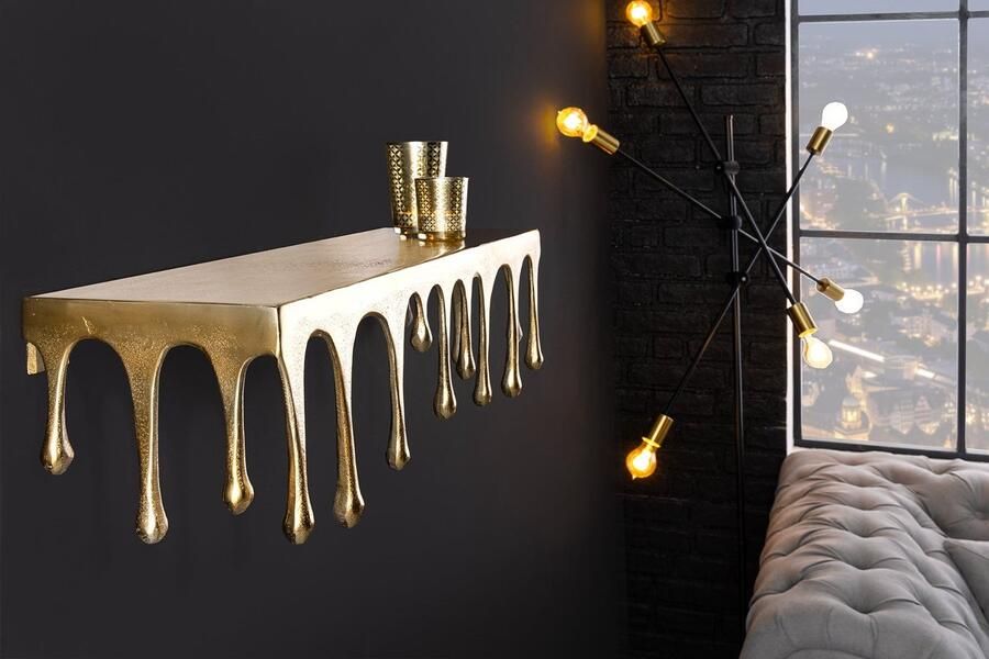 Invicta Interior Handgemaakte wandplank LIQUID LINE 60 cm goud antiek metalen druppelontwerp 44882