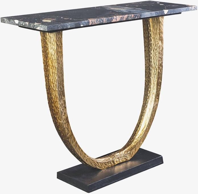 Invicta Interior Handgemaakte wandtafel OMEGA 80cm zwart marmer goud metaal 44851 - Foto 2