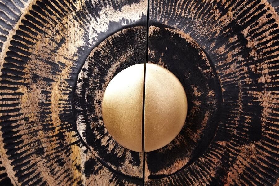 Invicta Interior Hangend dressoir GOLDEN SUNSET 180cm zwart met 3D houtsnijwerk goud massief mango hout handgemaakt 44525
