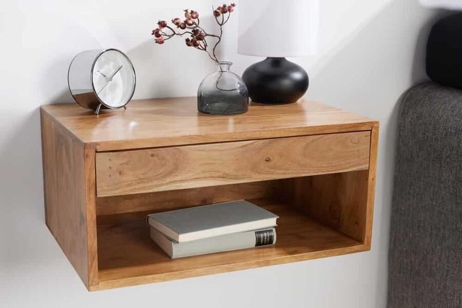 Invicta Interior Hangend nachtkastje AMAZONAS 50 cm bruin acacia massief hout lade met honingafwerking 43934 - Foto 2