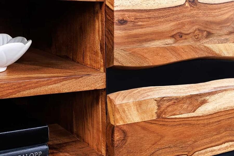 Invicta Interior Hangende TV lowboard AMAZONAS 160cm bruin Sheesham massief houten boomrand metaal zwart 43707 - Foto 2