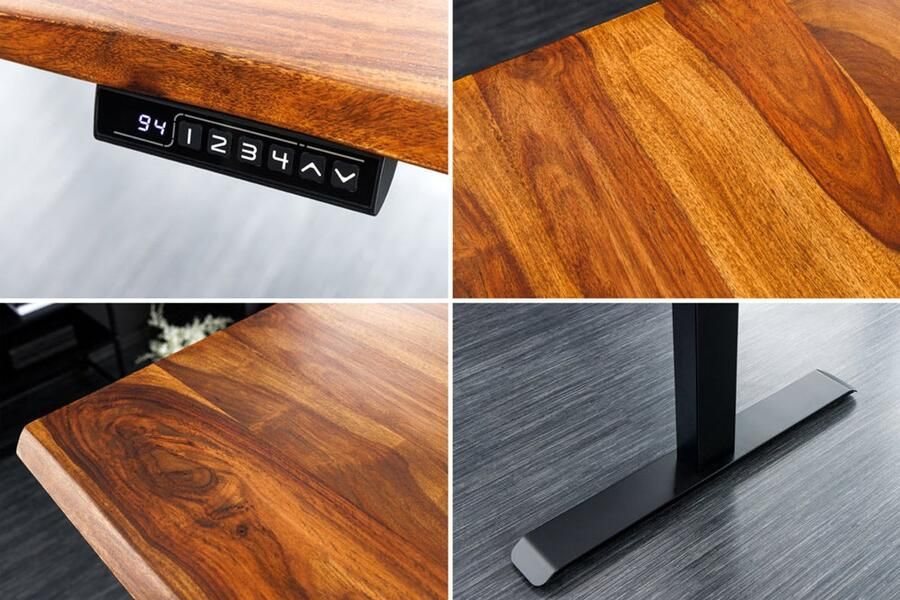 Invicta Interior In hoogte verstelbaar bureau MAMMUT 160cm naturel Sheesham massief houten boomrand 46810