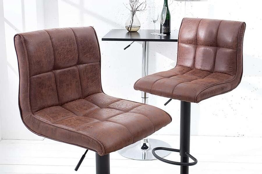 Invicta Interior In hoogte verstelbare barkruk MODENA vintage bruin microvezel metaal zwart met rugleuning draaibaar 37937