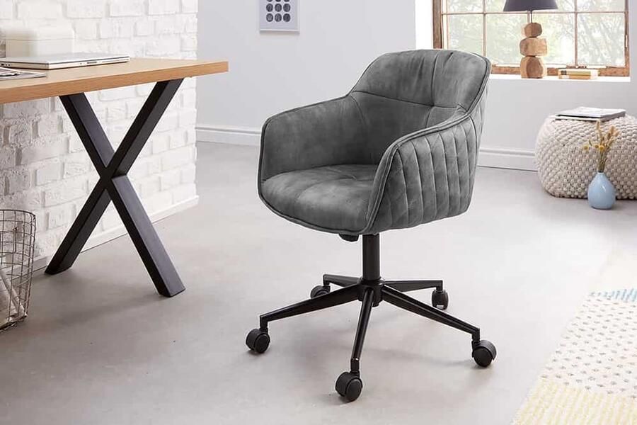 Invicta Interior In hoogte verstelbare bureaustoel EUPHORIA donkergrijs fluweel met decoratieve stiksels 40865