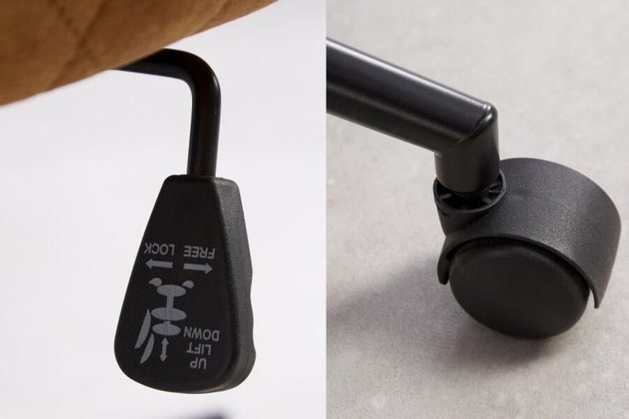 Invicta Interior In hoogte verstelbare bureaustoel Celeste Essence mosterdgeel fluweel met decoratieve stiksels - Foto 2