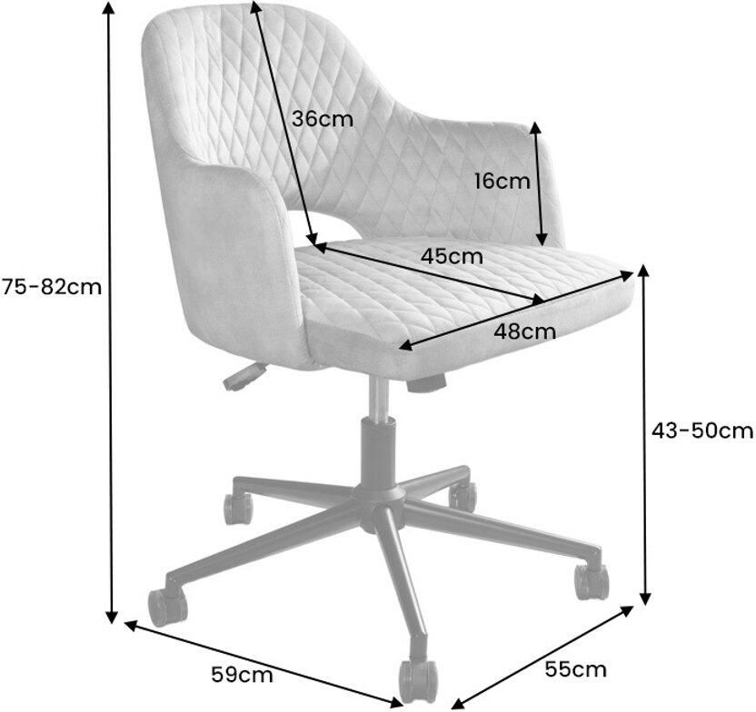 Invicta Interior In hoogte verstelbare bureaustoel PARIS mosterdgeel fluweel zwarte armleuningen draaistoel 43684