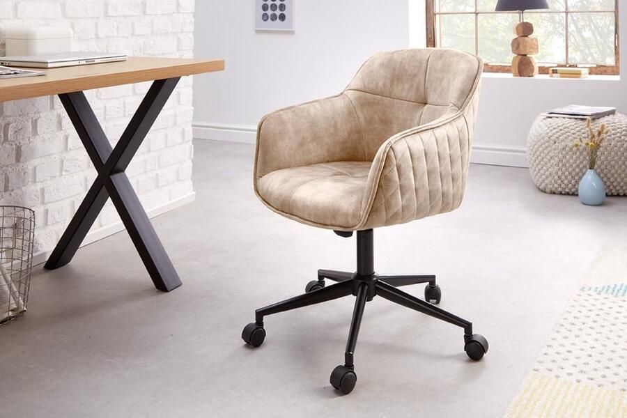 Invicta Interior In hoogte verstelbare design bureaustoel EUPHORIA champagne grijs fluweel draaibaar decoratief quilten 41663 - Foto 2