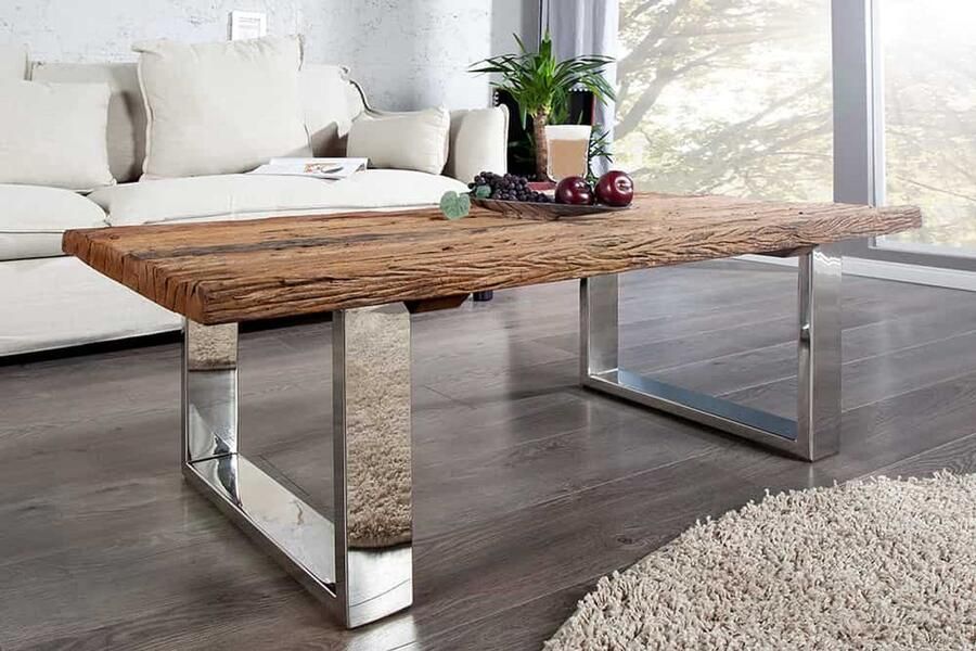 Invicta Interior Indrukwekkende salontafel BARRACUDA 110cm antiek teakhout met sleevoet en glas 36650