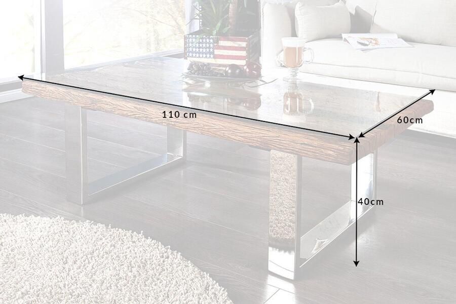 Invicta Interior Indrukwekkende salontafel BARRACUDA 110cm antiek teakhout met sleevoet en glas 6036650