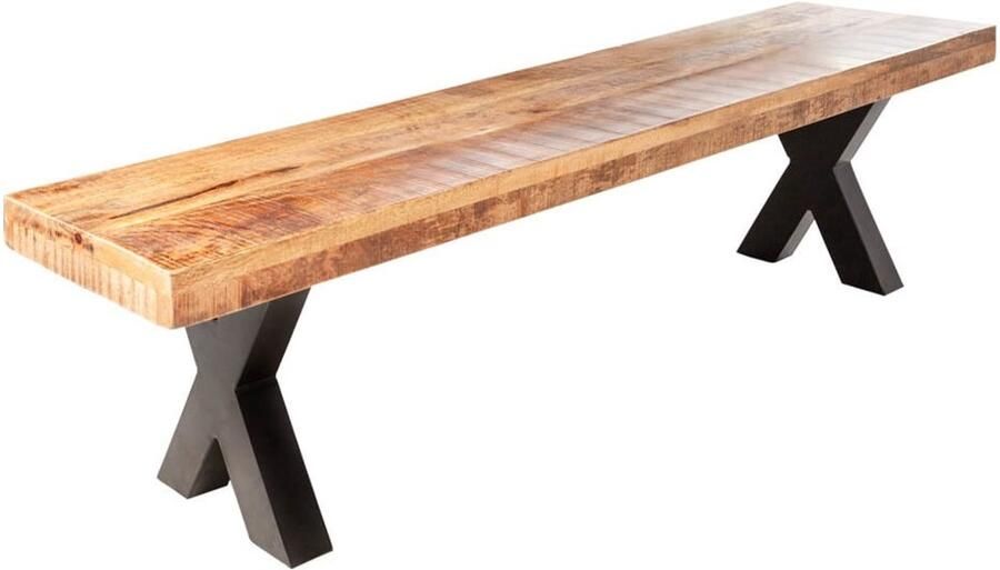 Invicta Interior industrieele bank IRON CRAFT 160cm mangohout met zwarte X-poten 42339 - Foto 2